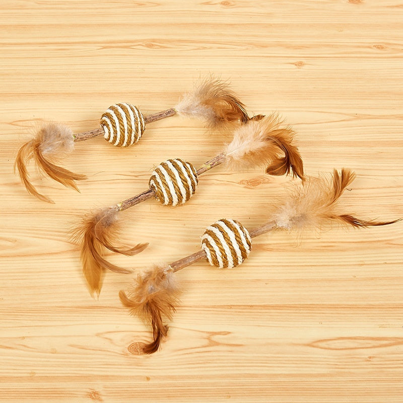 HKM-714387 Self-Pet Molar Tooth Cleaning Toy with Feather, Catnip, and Sisal for Cats