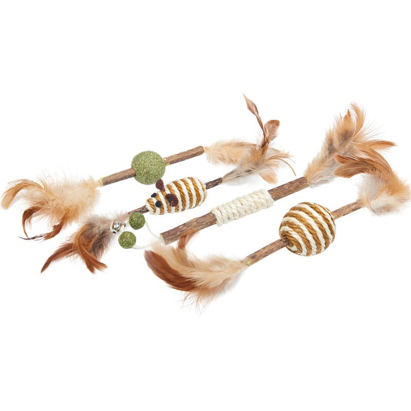 HKM-714387 Self-Pet Molar Tooth Cleaning Toy with Feather, Catnip, and Sisal for Cats