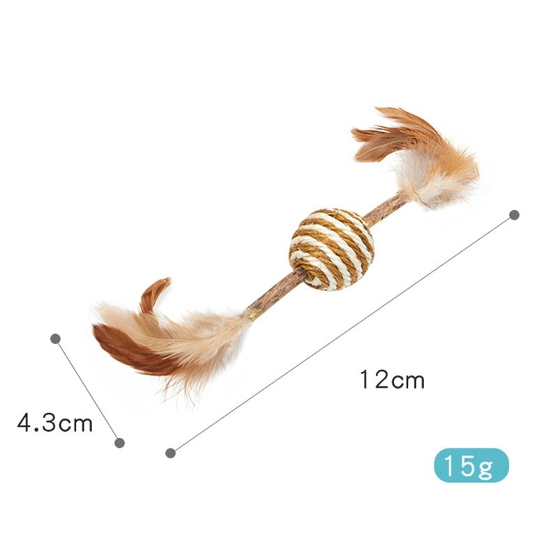 HKM-714387 Self-Pet Molar Tooth Cleaning Toy with Feather, Catnip, and Sisal for Cats