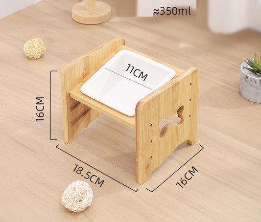HKM-714451 Adjustable Cat and Dog Bowl with Neck Protector, Bamboo Base and Ceramic Feeding Bowl - 350ML Capacity