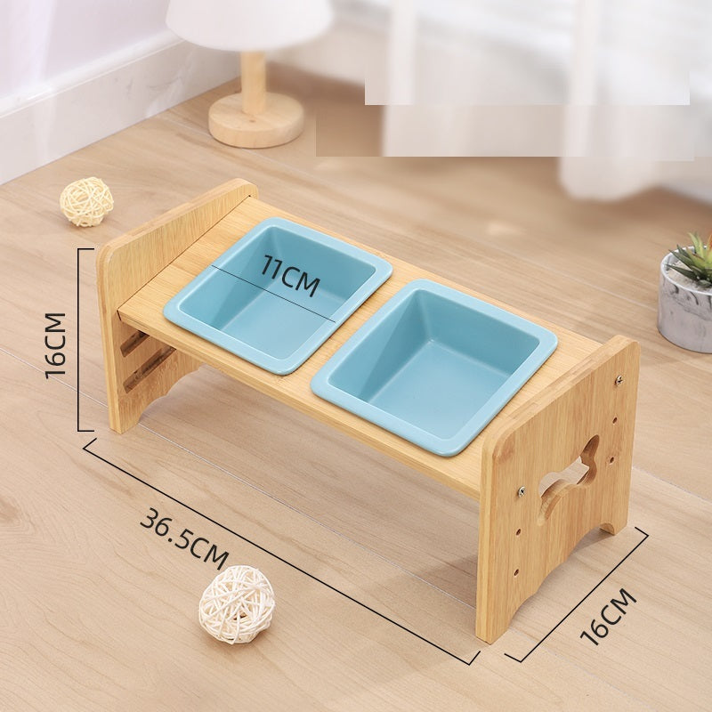 HKM-714451 Adjustable Cat and Dog Bowl with Neck Protector, Bamboo Base and Ceramic Feeding Bowl - 350ML Capacity