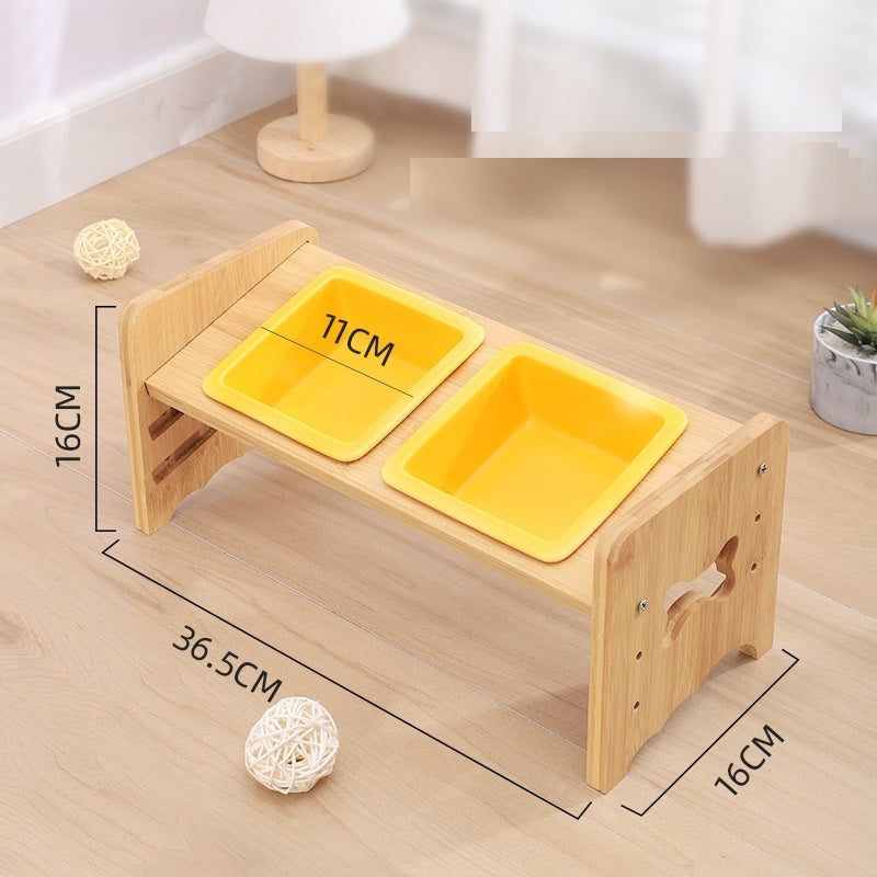 HKM-714451 Adjustable Cat and Dog Bowl with Neck Protector, Bamboo Base and Ceramic Feeding Bowl - 350ML Capacity