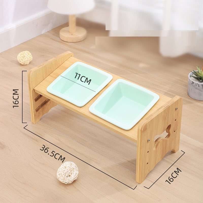 HKM-714451 Adjustable Cat and Dog Bowl with Neck Protector, Bamboo Base and Ceramic Feeding Bowl - 350ML Capacity