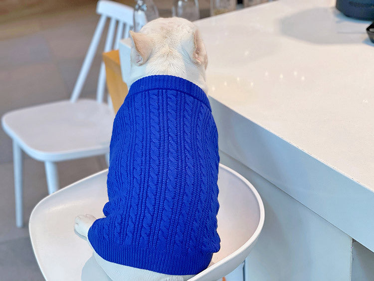 HKM-714515 Warm Woolen Bichon Corgi Winter Sweater in Blue for Large to 3XL Pets