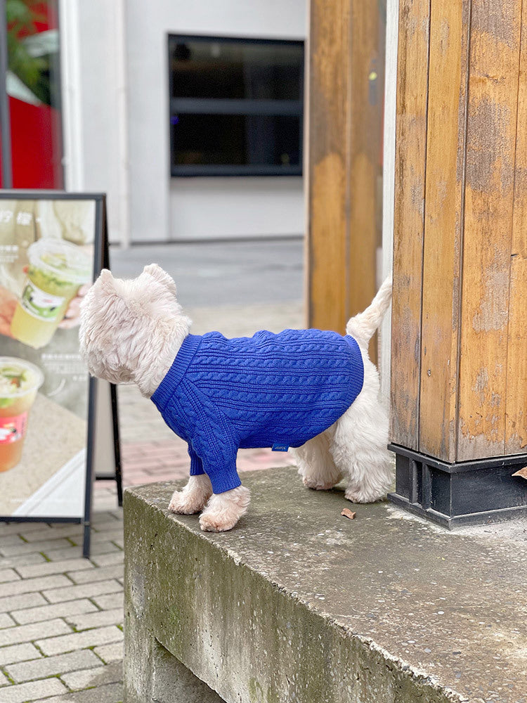 HKM-714515 Warm Woolen Bichon Corgi Winter Sweater in Blue for Large to 3XL Pets