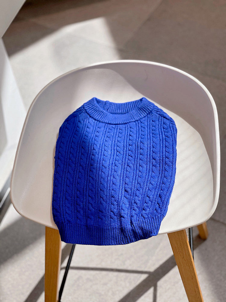 HKM-714515 Warm Woolen Bichon Corgi Winter Sweater in Blue for Large to 3XL Pets
