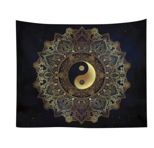 KTX-714643 Yin Yang Mandala Tapestry - 100% Polyester Wall Hanging Decor