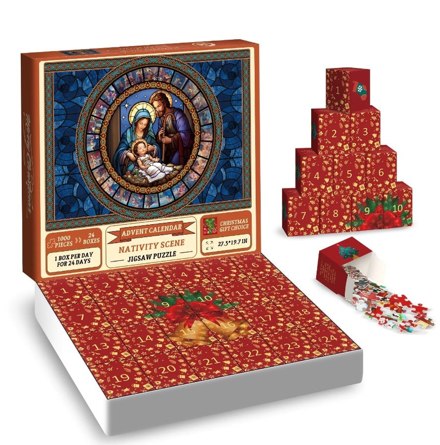 HKM-714707 Christmas Jesus Style Paper Advent Calendar Puzzle - 30x23x5.5cm