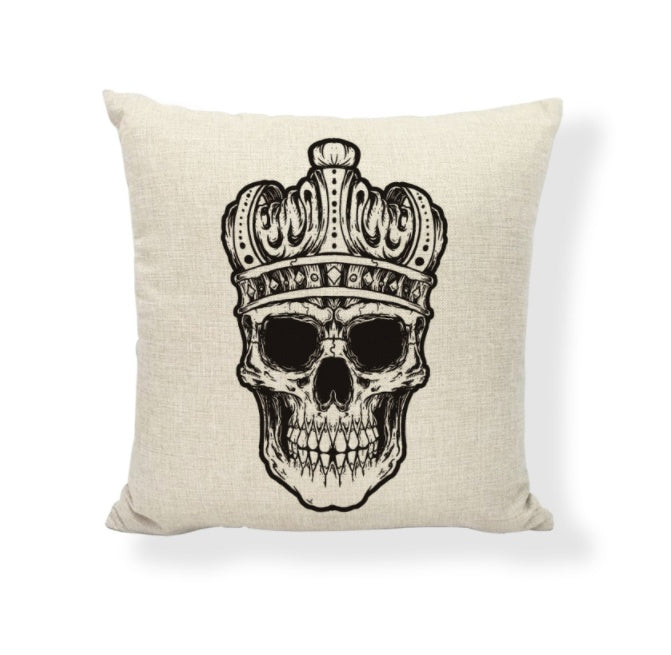 HKM-714771 Cartoon Skull Linen Pillow Cover - 45x45cm Cushion Cover