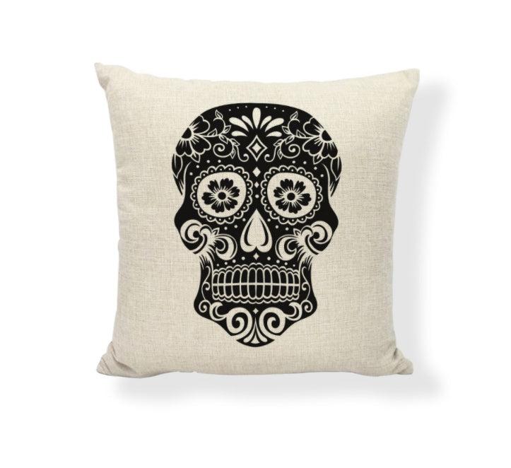 HKM-714771 Cartoon Skull Linen Pillow Cover - 45x45cm Cushion Cover