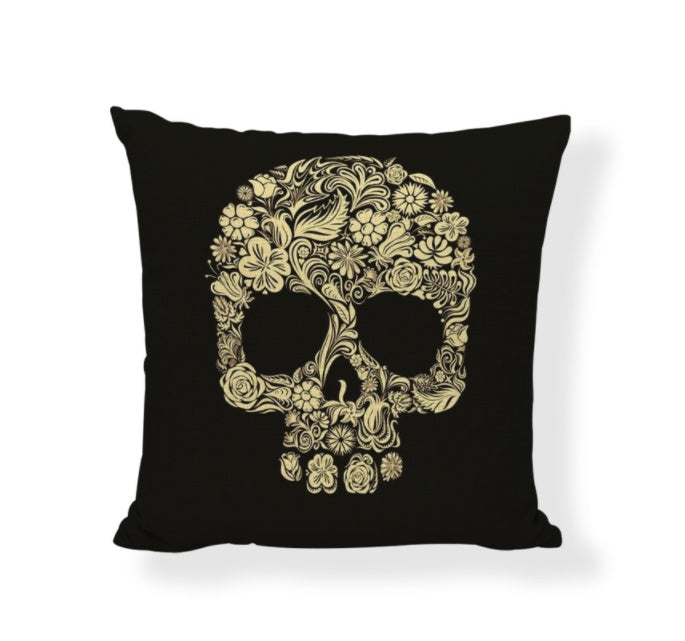 HKM-714771 Cartoon Skull Linen Pillow Cover - 45x45cm Cushion Cover