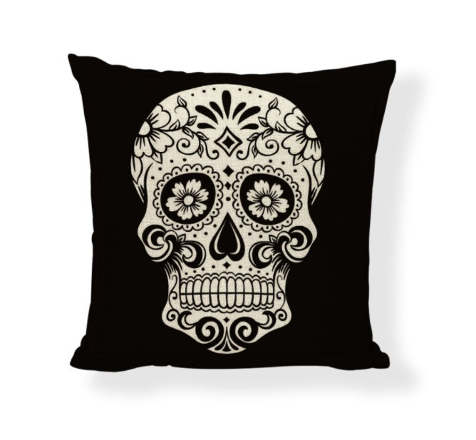 HKM-714771 Cartoon Skull Linen Pillow Cover - 45x45cm Cushion Cover