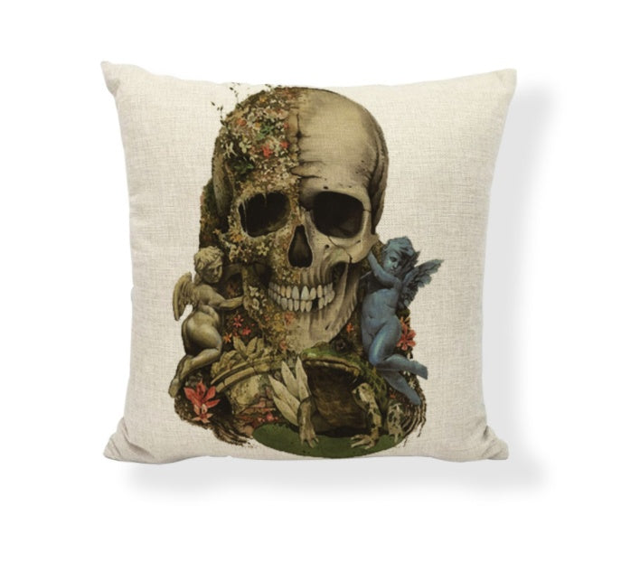 HKM-714771 Cartoon Skull Linen Pillow Cover - 45x45cm Cushion Cover