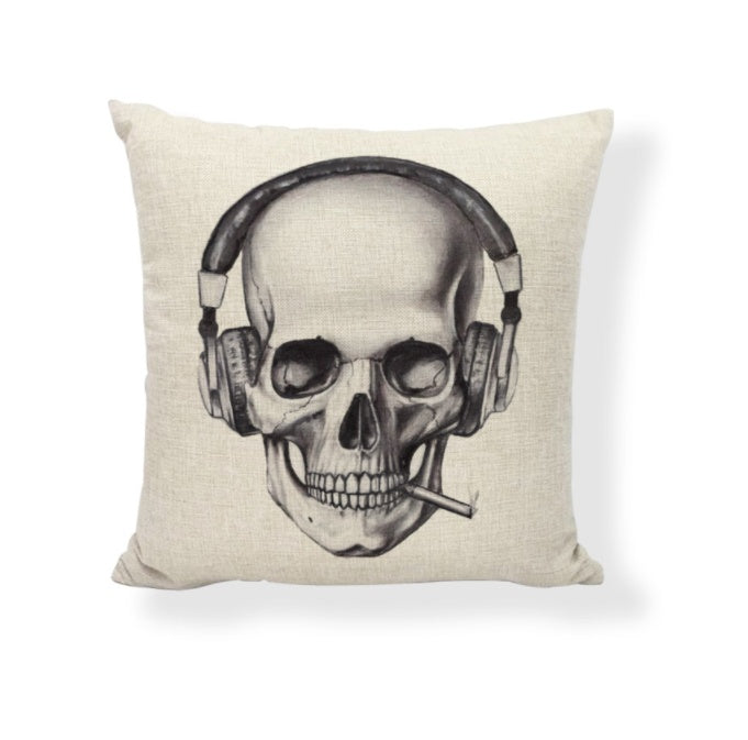 HKM-714771 Cartoon Skull Linen Pillow Cover - 45x45cm Cushion Cover