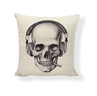 HKM-714771 Cartoon Skull Linen Pillow Cover - 45x45cm Cushion Cover