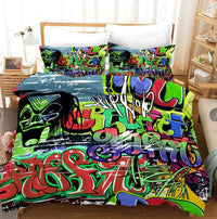 HKM-714771 Three-Piece Urban Stripe Cartoon Style Polyester Bedding Set