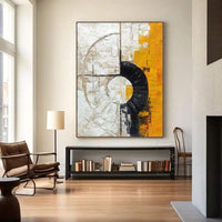 HKM-715027 Abstract Orange and Black Textured Circle Oil Painting – Handmade Modern Wall Art for Living Room and Bedroom