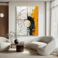 HKM-715027 Abstract Orange and Black Textured Circle Oil Painting – Handmade Modern Wall Art for Living Room and Bedroom