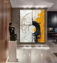 HKM-715027 Abstract Orange and Black Textured Circle Oil Painting – Handmade Modern Wall Art for Living Room and Bedroom