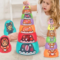 HKM-715091 Colorful Stacked Cups Educational Toy for Infants and Toddlers, Develops Motor Skills and Cognitive Learning