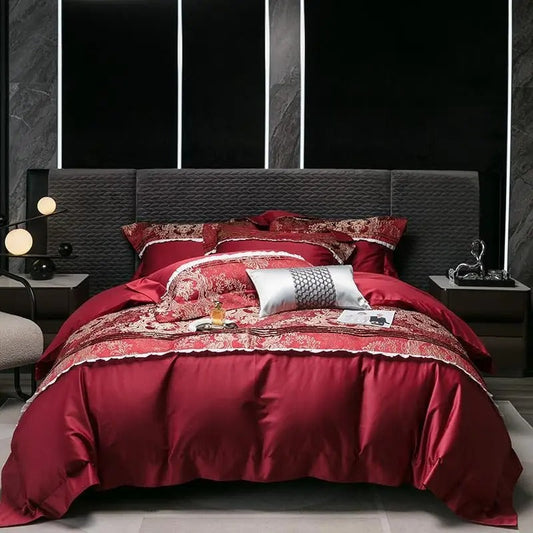 HKM-715411 Long-staple Cotton Jacquard Four-Piece Bedding Set with Duvet Cover and Pillowcases