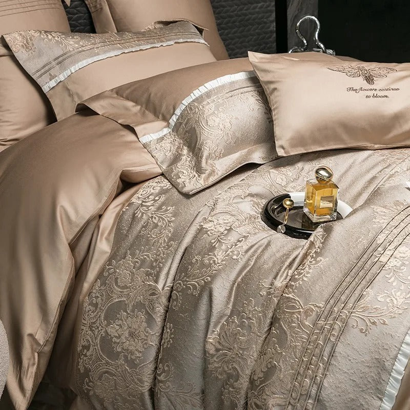HKM-715411 Long-staple Cotton Jacquard Four-Piece Bedding Set with Duvet Cover and Pillowcases