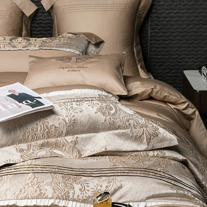 HKM-715411 Long-staple Cotton Jacquard Four-Piece Bedding Set with Duvet Cover and Pillowcases
