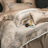 HKM-715411 Long-staple Cotton Jacquard Four-Piece Bedding Set with Duvet Cover and Pillowcases