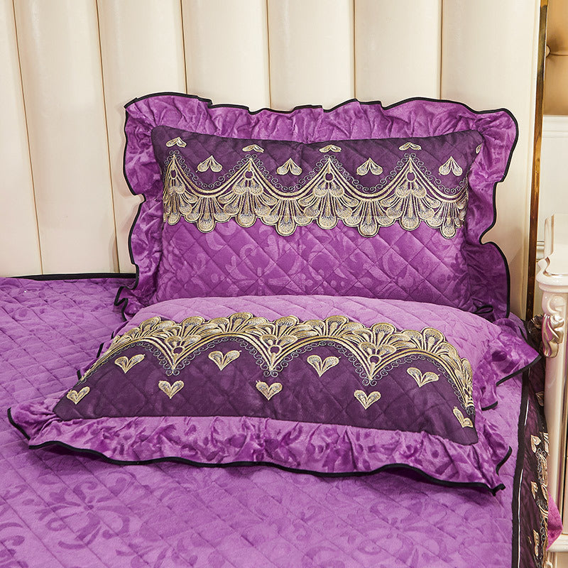 HKM-715411 Quilted Velvet and Lace Single Pillowcase with Zipper in Multiple Elegant Colors