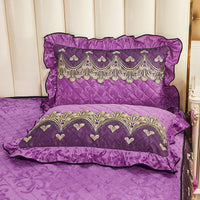 HKM-715411 Quilted Velvet and Lace Single Pillowcase with Zipper in Multiple Elegant Colors