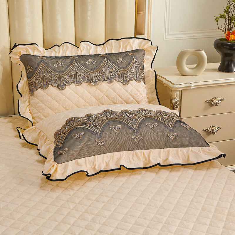 HKM-715411 Quilted Velvet and Lace Single Pillowcase with Zipper in Multiple Elegant Colors