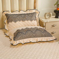 HKM-715411 Quilted Velvet and Lace Single Pillowcase with Zipper in Multiple Elegant Colors