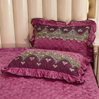 HKM-715411 Quilted Velvet and Lace Single Pillowcase with Zipper in Multiple Elegant Colors
