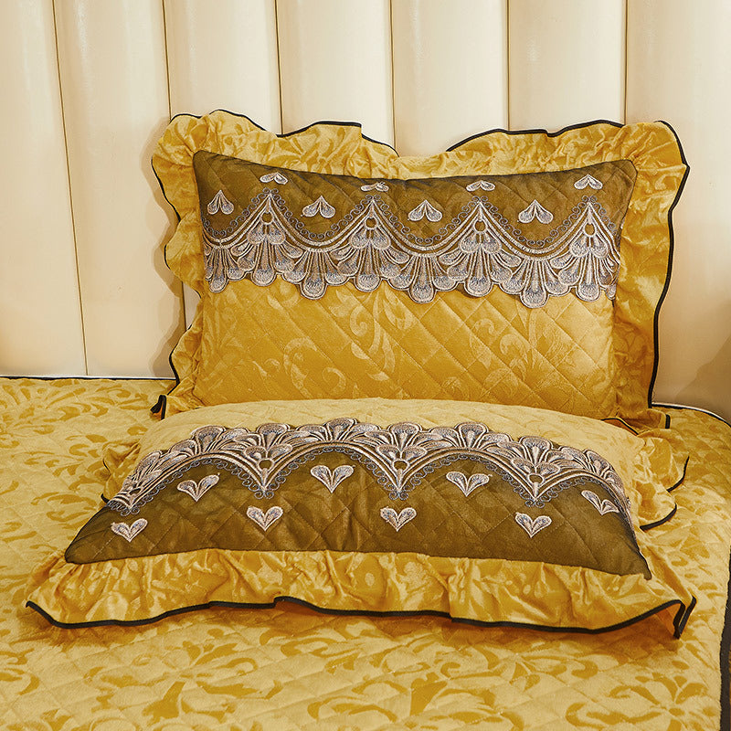 HKM-715411 Quilted Velvet and Lace Single Pillowcase with Zipper in Multiple Elegant Colors