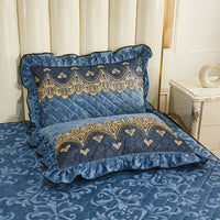 HKM-715411 Quilted Velvet and Lace Single Pillowcase with Zipper in Multiple Elegant Colors