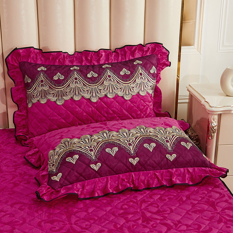 HKM-715411 Quilted Velvet and Lace Single Pillowcase with Zipper in Multiple Elegant Colors