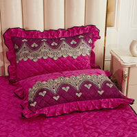 HKM-715411 Quilted Velvet and Lace Single Pillowcase with Zipper in Multiple Elegant Colors