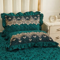 HKM-715411 Quilted Velvet and Lace Single Pillowcase with Zipper in Multiple Elegant Colors