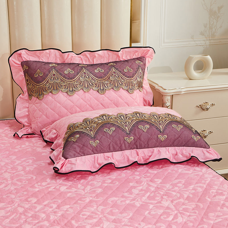 HKM-715411 Quilted Velvet and Lace Single Pillowcase with Zipper in Multiple Elegant Colors