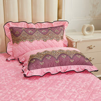HKM-715411 Quilted Velvet and Lace Single Pillowcase with Zipper in Multiple Elegant Colors