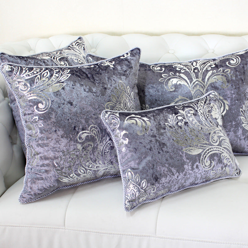 HKM-715475 European Style Velvet Cushion Cover - Hot Silver Design, Available in Black, Gray, Rose Red, and Coffee, 45x45cm & 50x50cm