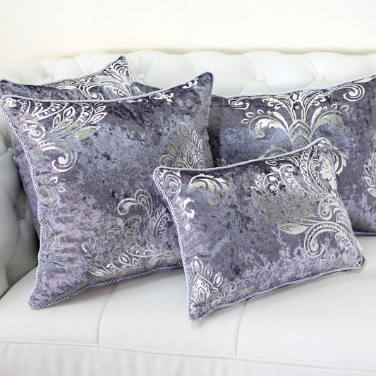 HKM-715475 European Style Velvet Cushion Cover - Hot Silver Design, Available in Black, Gray, Rose Red, and Coffee, 45x45cm & 50x50cm