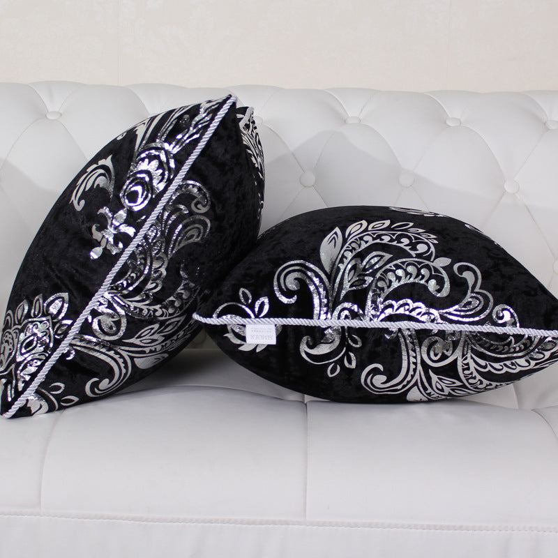 HKM-715475 European Style Velvet Cushion Cover - Hot Silver Design, Available in Black, Gray, Rose Red, and Coffee, 45x45cm & 50x50cm