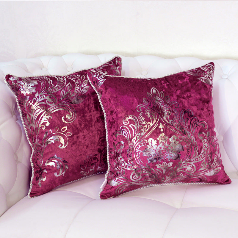 HKM-715475 European Style Velvet Cushion Cover - Hot Silver Design, Available in Black, Gray, Rose Red, and Coffee, 45x45cm & 50x50cm