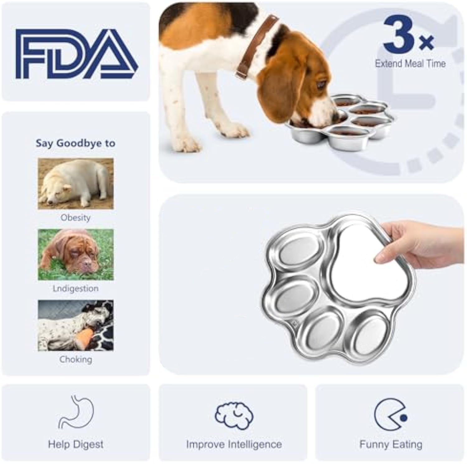 HKM-715603 Stainless Steel Slow Feeder Dog Bowl for Small to Medium Breeds - Non-Slip Design to Promote Healthy Eating