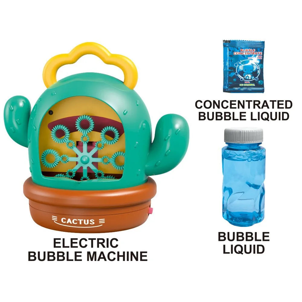 HKM-715923 Electric Cactus Bubble Machine with Music and Light for Kids – Portable Indoor and Outdoor Toy for All Ages