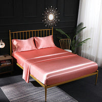 HKM-716051 Satin Bedding Set - 4-Piece Queen & King Size Bed Fitted Sheet Collection