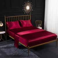 HKM-716051 Satin Bedding Set - 4-Piece Queen & King Size Bed Fitted Sheet Collection