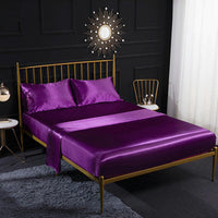 HKM-716051 Satin Bedding Set - 4-Piece Queen & King Size Bed Fitted Sheet Collection