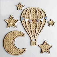 HKM-716179 Wooden Rattan Hot Air Balloon and Celestial Wall Decor for Children's Room
